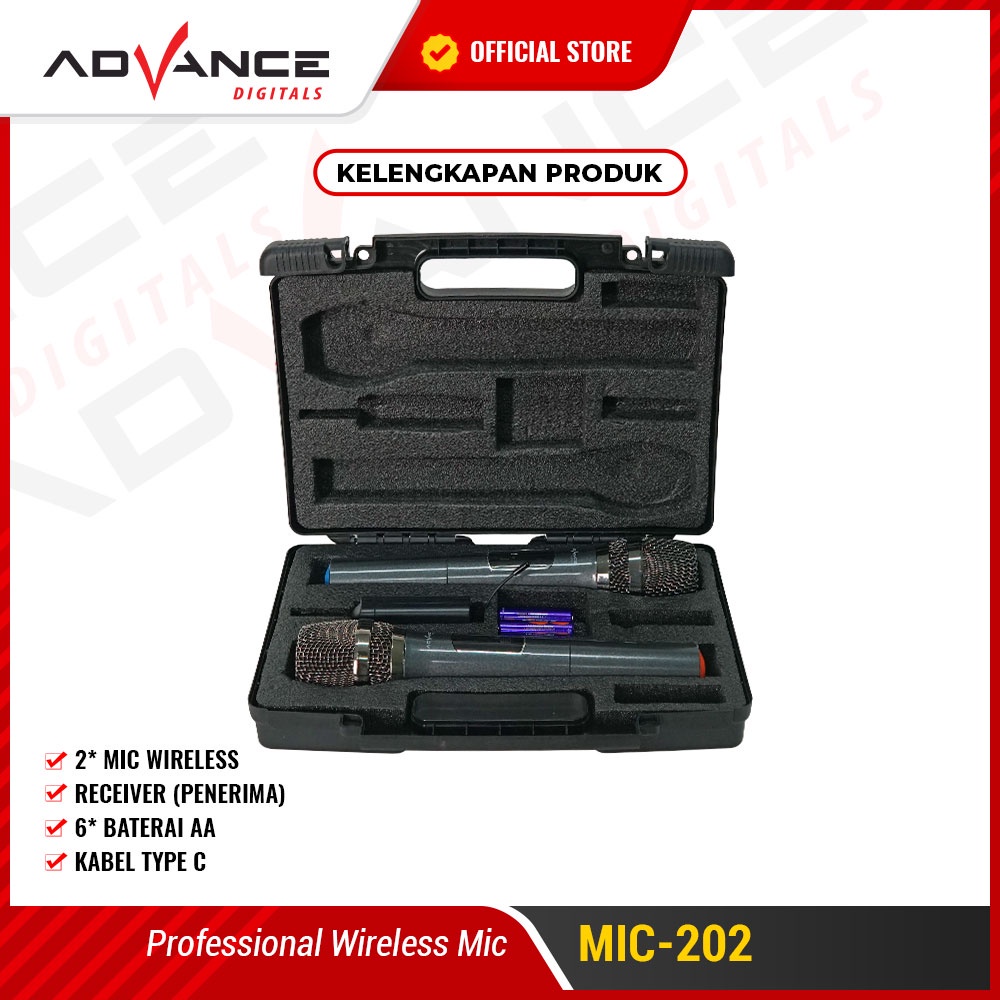 Advance Digitals MIC-202 Profesional 2 Mic Wireless Microphone Karoke Mic Duet