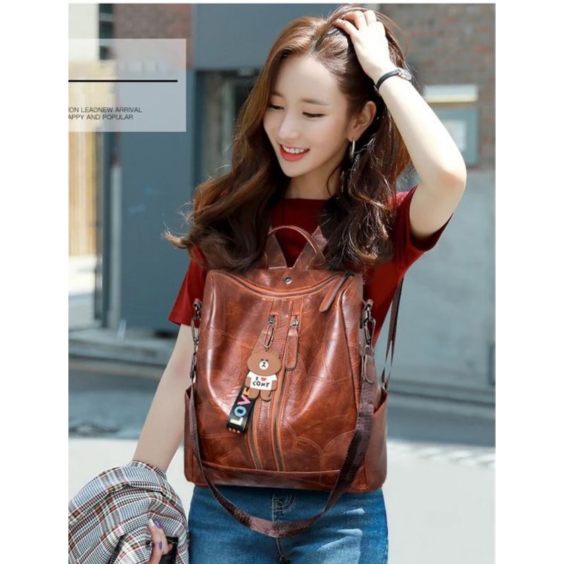 SKY - Tas Ransel Wanita Bahan Kulit Pu Syinthetic Gaya Korea/casual Anti Air/maling Untuk Sekolah