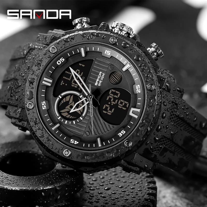SANDA 6012 Jam Tangan Pria Digital Analog Tali Rubber Chronograph Anti Air WATCHKITE WKOS