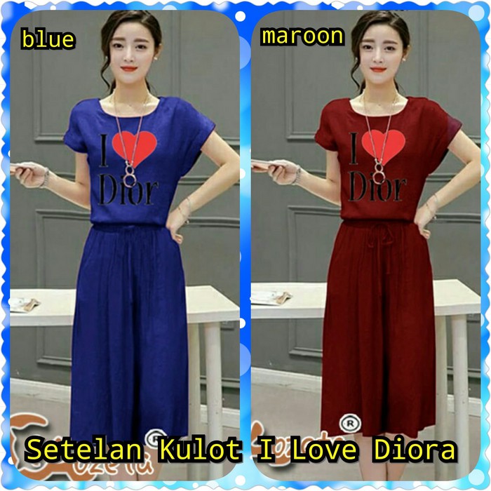 V555 Setelan Cewek Cantik Baju I Love Dior + Celana Satu Set Kece Fashion Wanita Keren Uk All Size