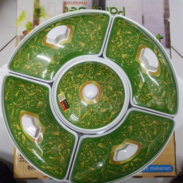Prasmanan Set Melamin (MOTIF) D.45CM + Kaki Putar I Prasmanan Party set Motif Batik Melamin Golden D