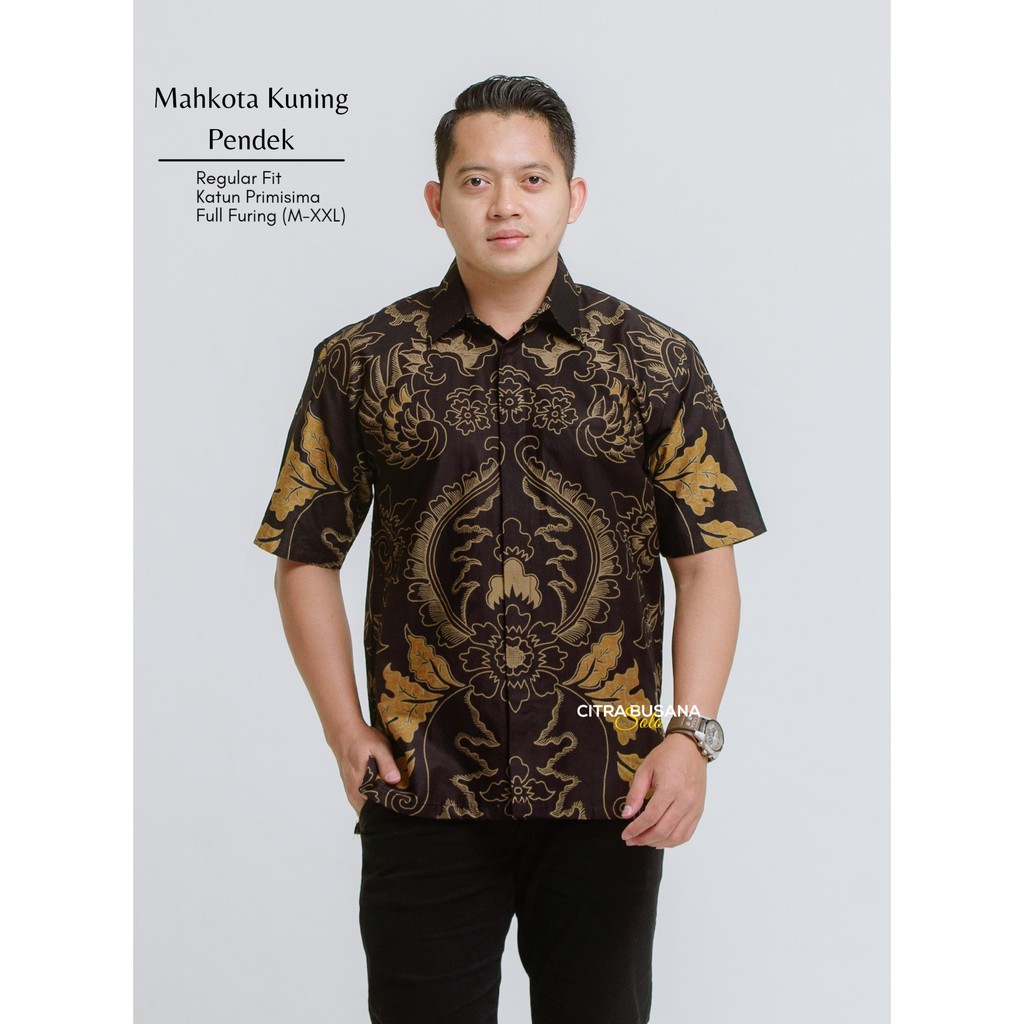 MAHKOTA KUNING PENDEK Kemeja Batik Pria Full Furing Bahan Katun Primisima