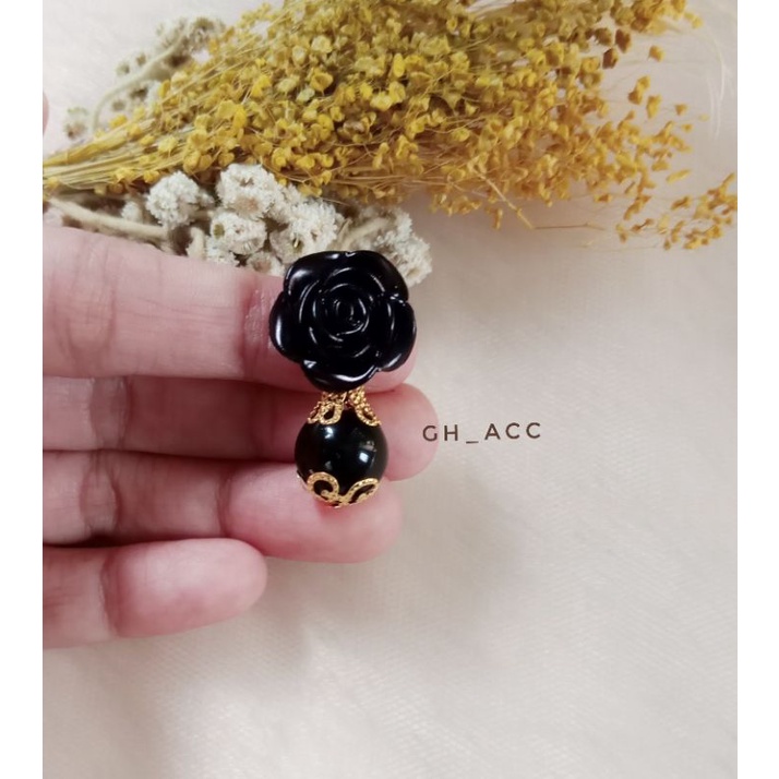 Bros Dagu Resin Mawar Hitam Plat Gold- Bros Juntai - Bros Bahu