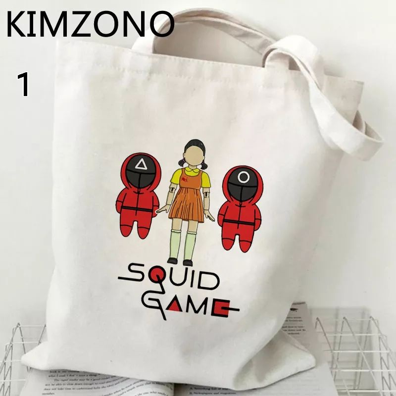 Tas Belanja Game Cumi-cumi Korea Kapasitas Besar Tas Hip Hop Antik Kartun Harajuku Tas Kanvas Tas Bahu Wanita Lucu