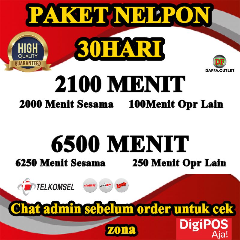 PAKET TELPON / NELPON TELKOMSEL 2100MENIT & 6500MENIT 30HARI