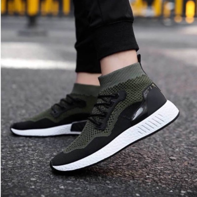 Sepatu Fashion Pria Hijau Army Kombinasi Hitam