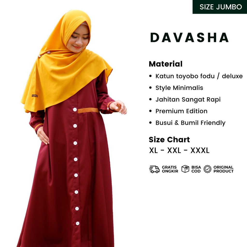 GAMIS JUMBO DRESS SYAR'I DAVASHA WARNA MAROON BY DTHREE FASHION