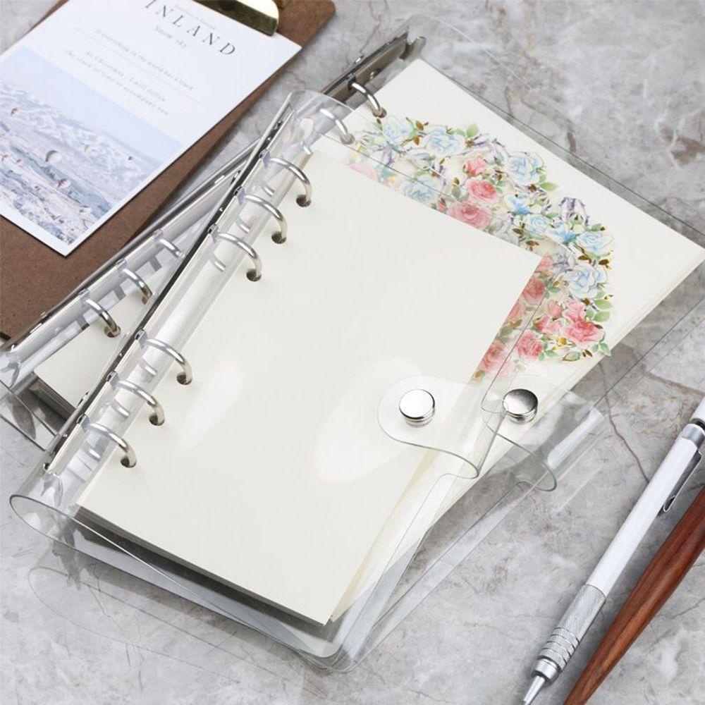 Mxbeauty PVC Notebook Cover 6-Ring Isi Ulang A5/A6 Penutup Tombol Planner Diary Spiral Penyimpanan Kartu Longgar Daun Folder Notebook