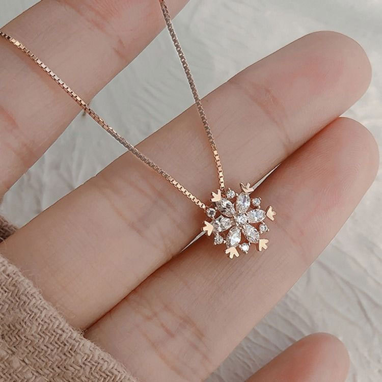 925 Sterling Silver Snowflake Pendant Shiny Zircon Necklace ins Clavicle Chain