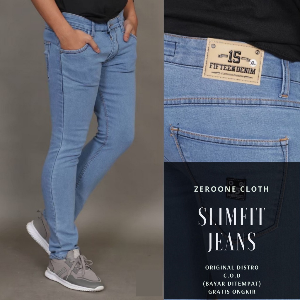 FIFTEEN DENIM - Celana Jeans Pria Slim Fit Streetch Original New Fifteen Denim / Celana Jeans Hitam-Bio Blits