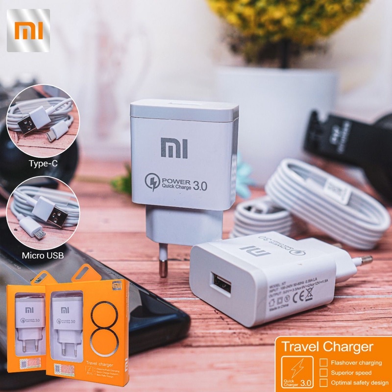 CHARGER FAST CHARGING ORI REAL 3 AMPERE XIAOMI MI 8 QUALCOM 3.0 MICRO USB DAN TYPE C USB / TRAVEL ADAPTER CHARGING XIAOMI