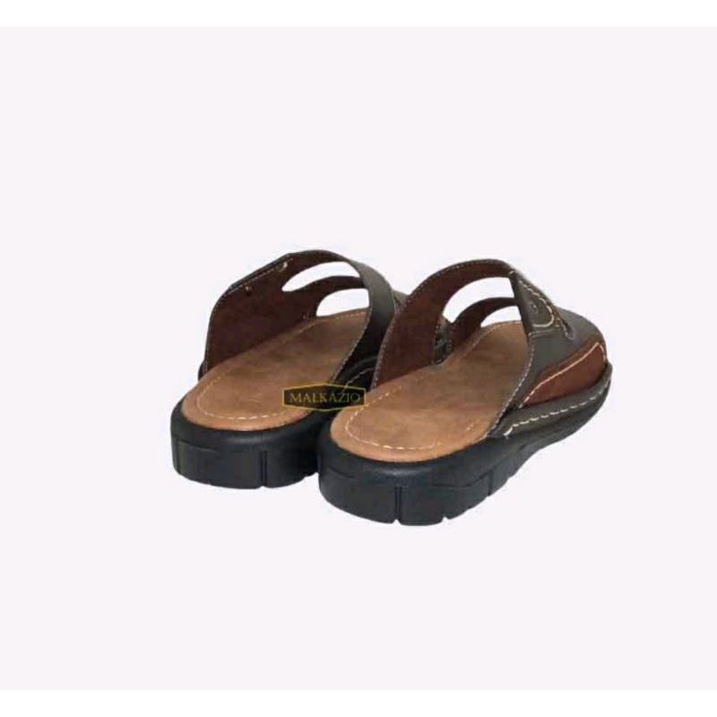 Sandal Makazi SLOP Pria Tebal 38-44 / Sendal Slide Kulit Bapak Kasual Awet Coklat, 44