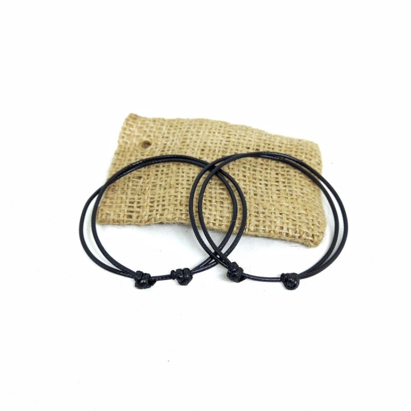 Gelang Pria Wanita Tali Kulit Korea Ukuran 1,5mm Warna Hitam Adjustable Bracelet Keren Cowok Cewek