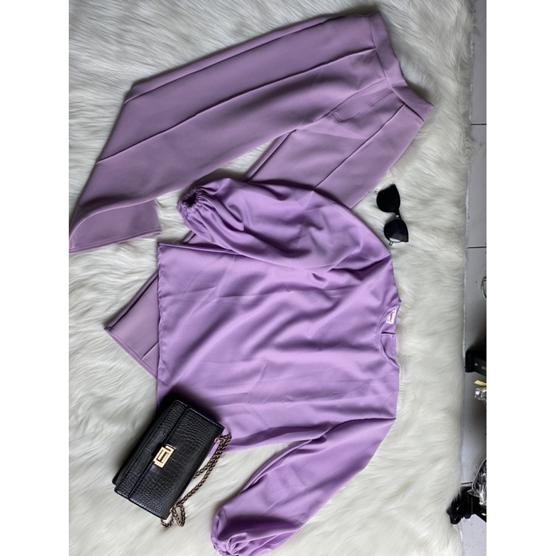 SET LILAC / setelan wanita / pakaian wanita / baju lilac / kulot lilac kekinian / blouse balon lilac