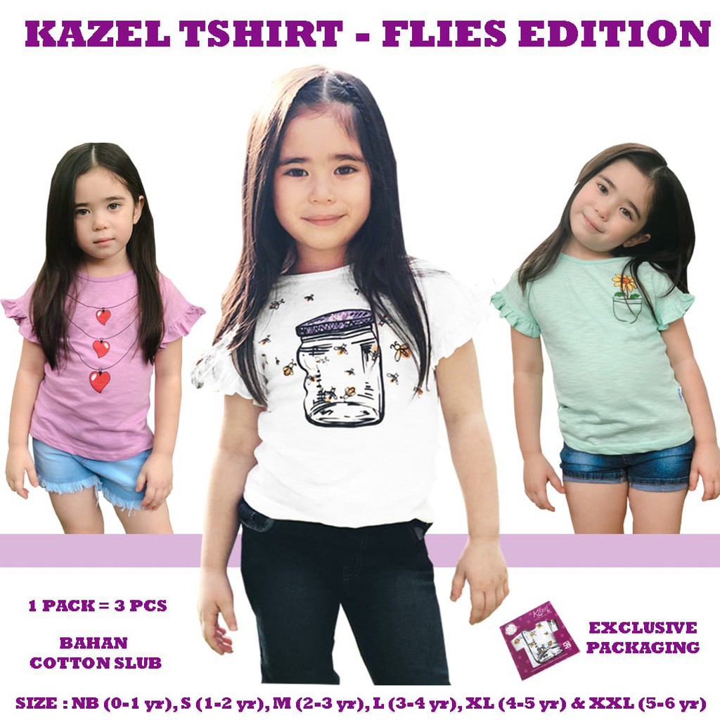 4 Pcs Kazel Tshirt Anak Perempuan Flies / Butterfly Edition CBKS