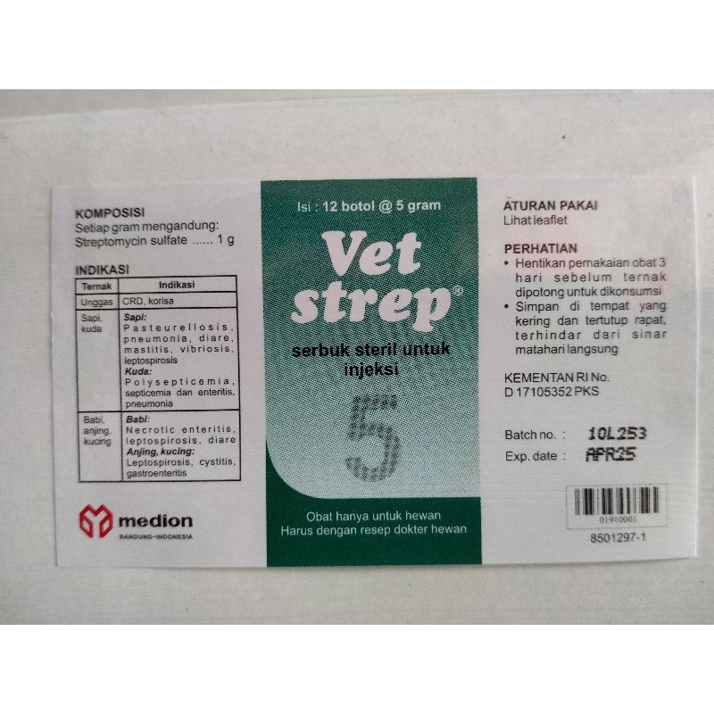 VET STREP 5 Gram - Serbuk Steril Untuk Injeksi