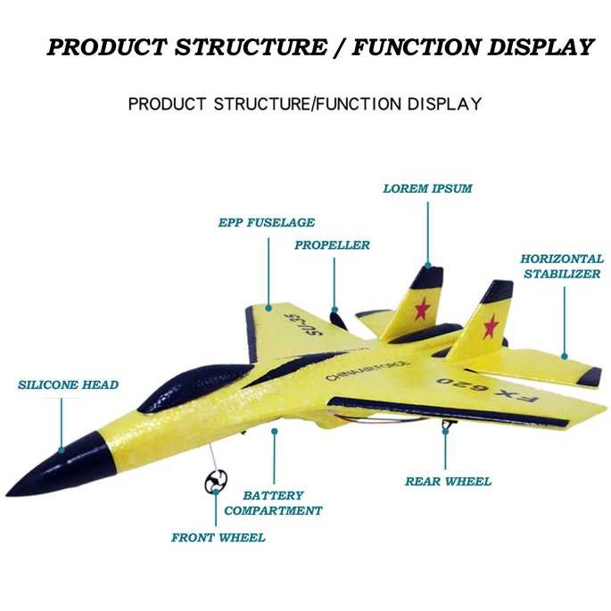 Pesawat Terbang Remote Control Glider Foam 2.4G RC FEI XIONG - FX-620 - Kuning