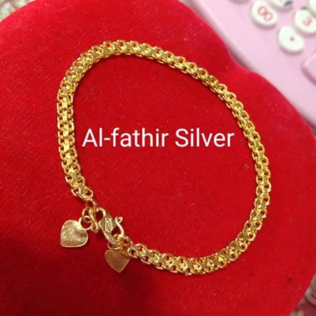Gelang double Medan dewasa perak murni sepuh mas 24k