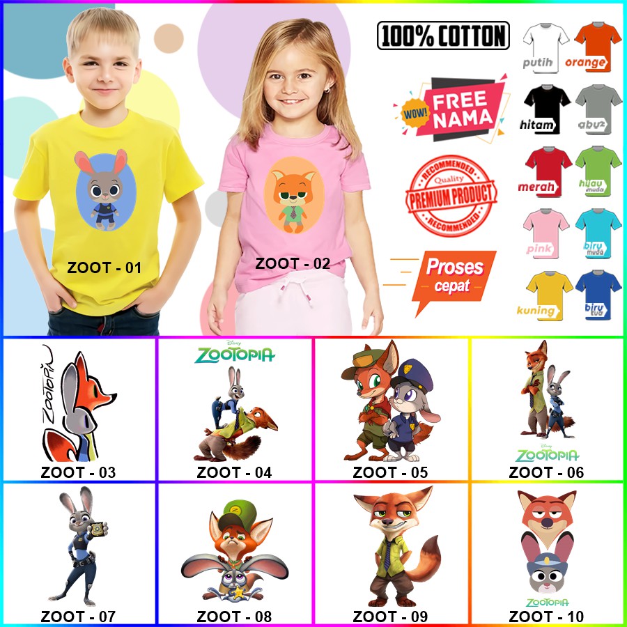 Baju Kaos ANAK DAN DEWASA ZOOTOPIA COUPLE (FREE NAMA)