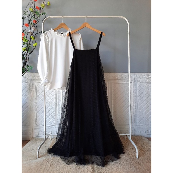 RB (READY)MOA TOP + OVERALL TULLE DOT MEWAH /REALPICT/COD/Gamis tile/overoll tulle mayung 4