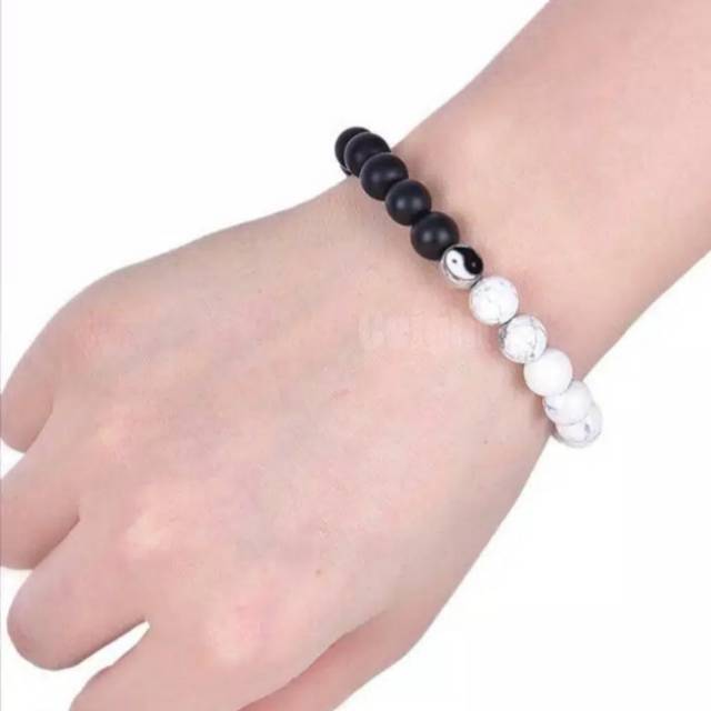 Gelang Kesehatan dari Batu Alam Pirus - Taiji/Thaicik Yin yang Hitam Putih Pria Wanita