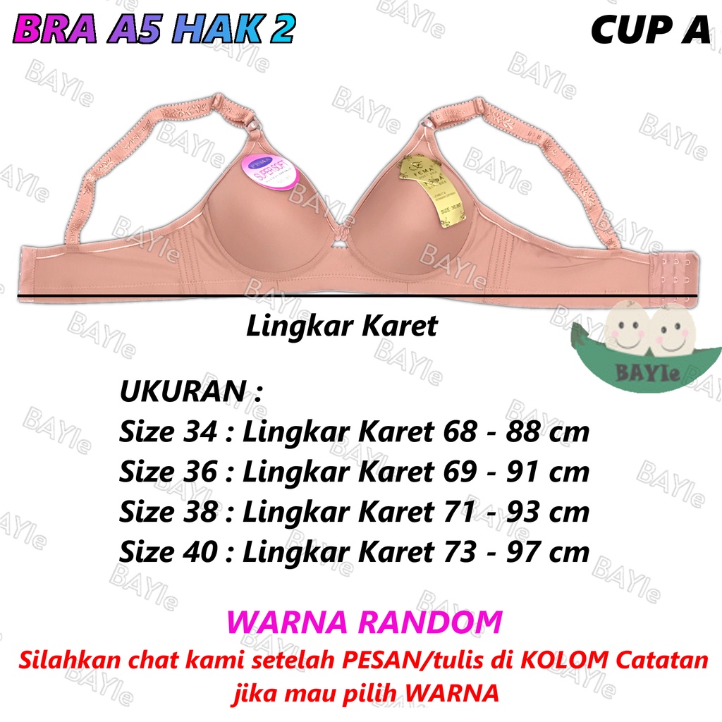 BAYIe - 3 PCS BH / Bra Wanita Cewek Remaja/ABG/Dewasa FEMA A5 Cup A Busa Sedang Tanpa Kawat Kaitan 2 Size 34 - 40