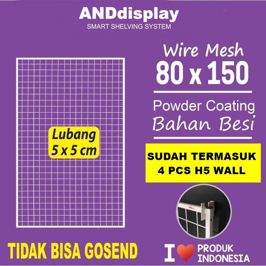 WIREMESH 80x150CM + H5 WALL PUTIH KAWAT RAM DINDING WIRE GRID