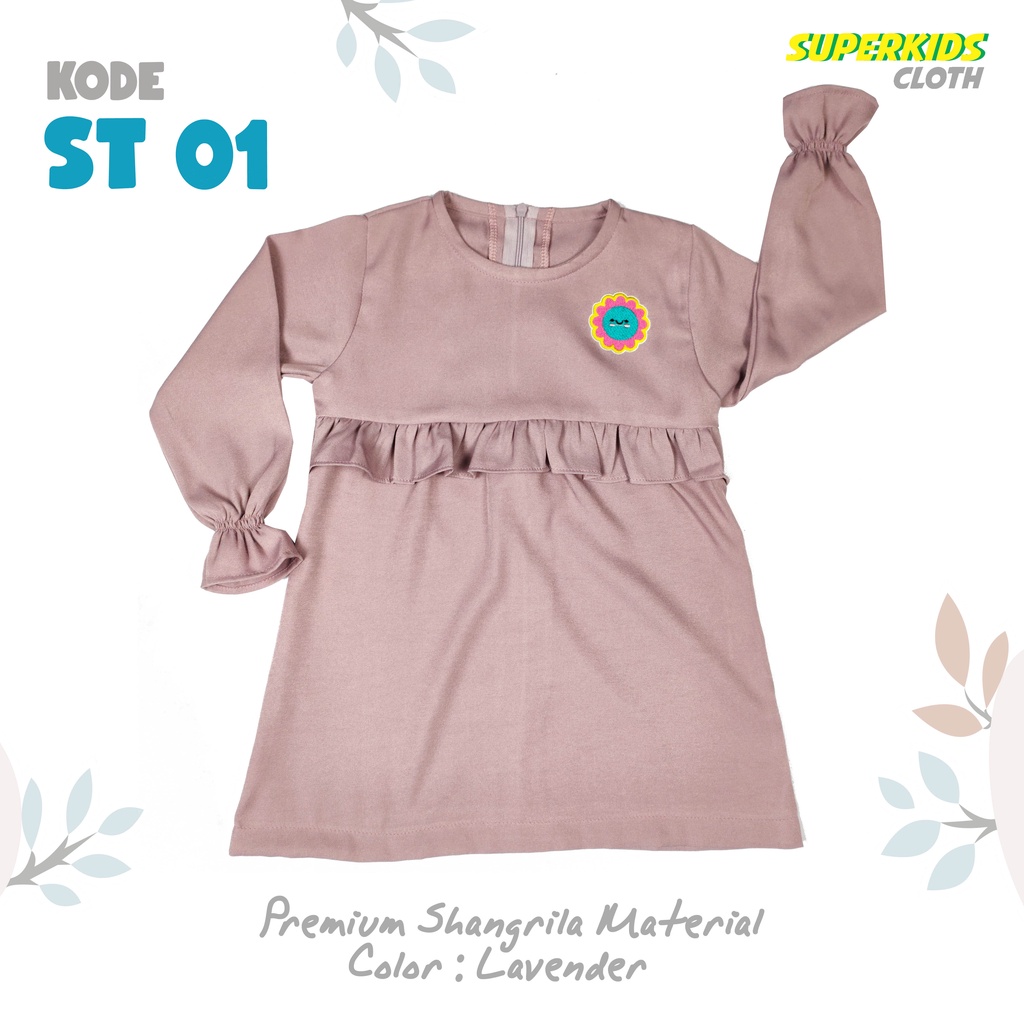 Setelan Baju Muslim Anak Perempuan Tunik Set Gamis Anak Perempuan Dress Anak SuperkidsCloth Lavender Matahari 1 - 10 Than