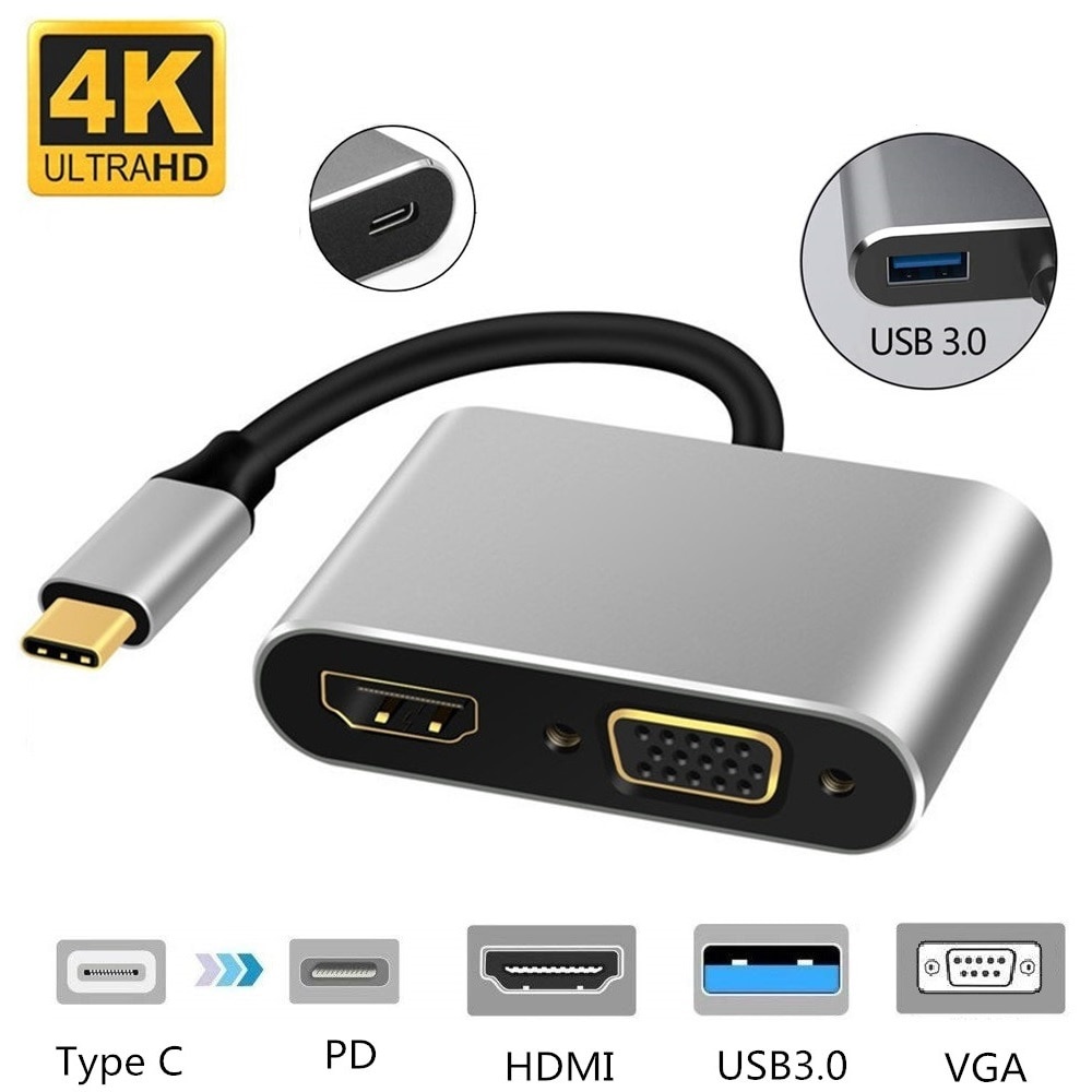 Adapter USB Type C to HDMI VGA PD Charging 4K 87W - D87 - Gray