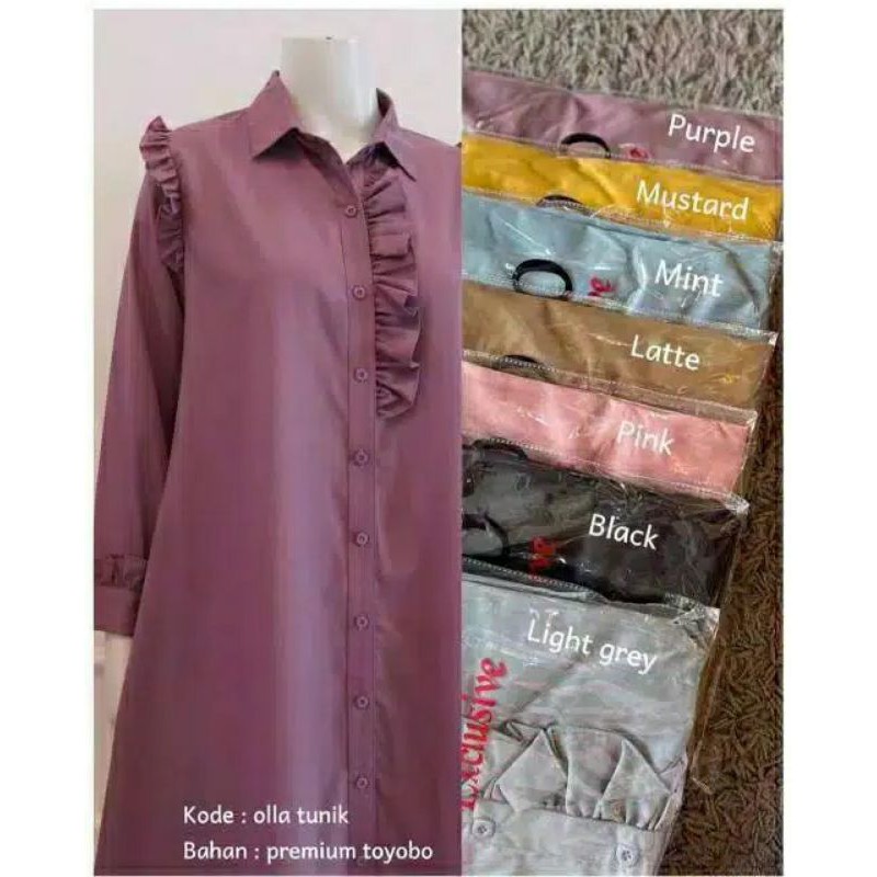 Unik Baju Atasan Wanita Terbaru Long Tunik Panjang Olla Tunic Katun Toyobo Premium Putih Hitam