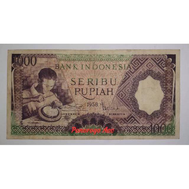 Uang kuno 1000 rupiah pekerja tahun 1958 rp 1000 pekerja 1958 uang kuno rp.1000 pekerja tahun 1958