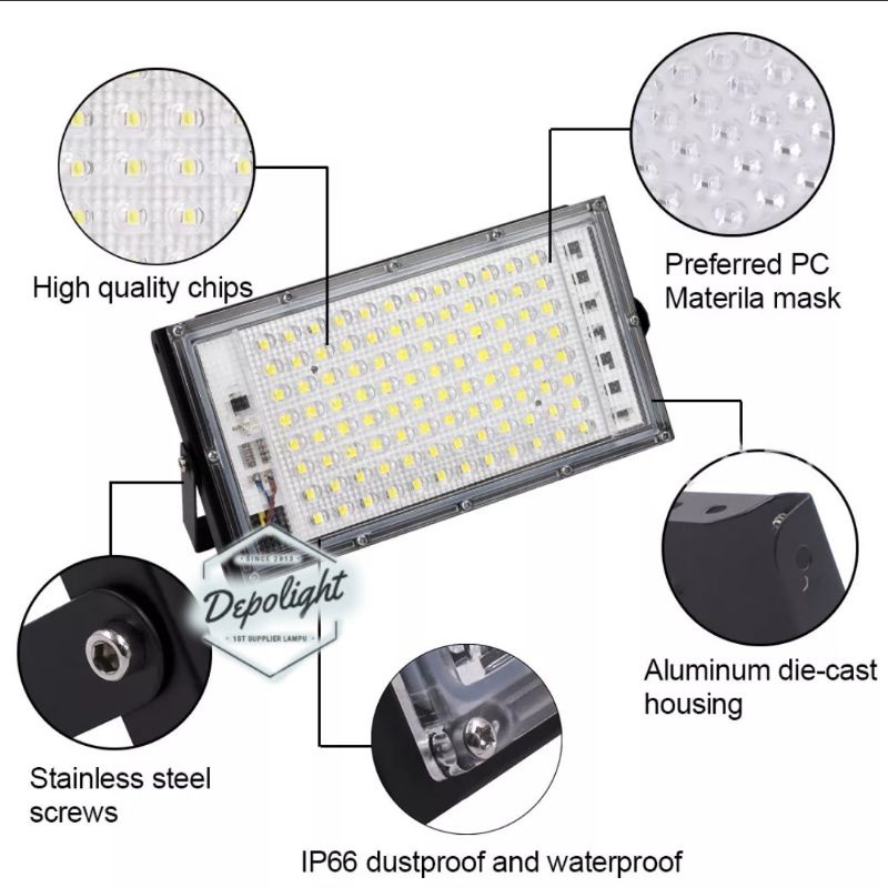 Lampu Sorot Outdoor 50 Watt LED Flood Light 220V RGB / Lampu Jalan Tembak