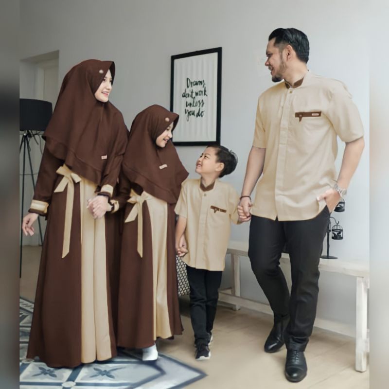 Baju Gamis Couple mewah Keluarga Pasangan Kondangan Lebaran Terbaru 2021 Ayah Ibu anak Srikandi