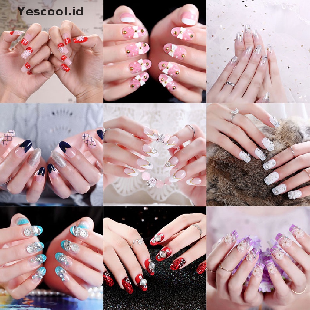 【Yescool】 24 Pcs/Set  Nail Tips Acrylic Short Full False French Nail Art Tips with Glue .