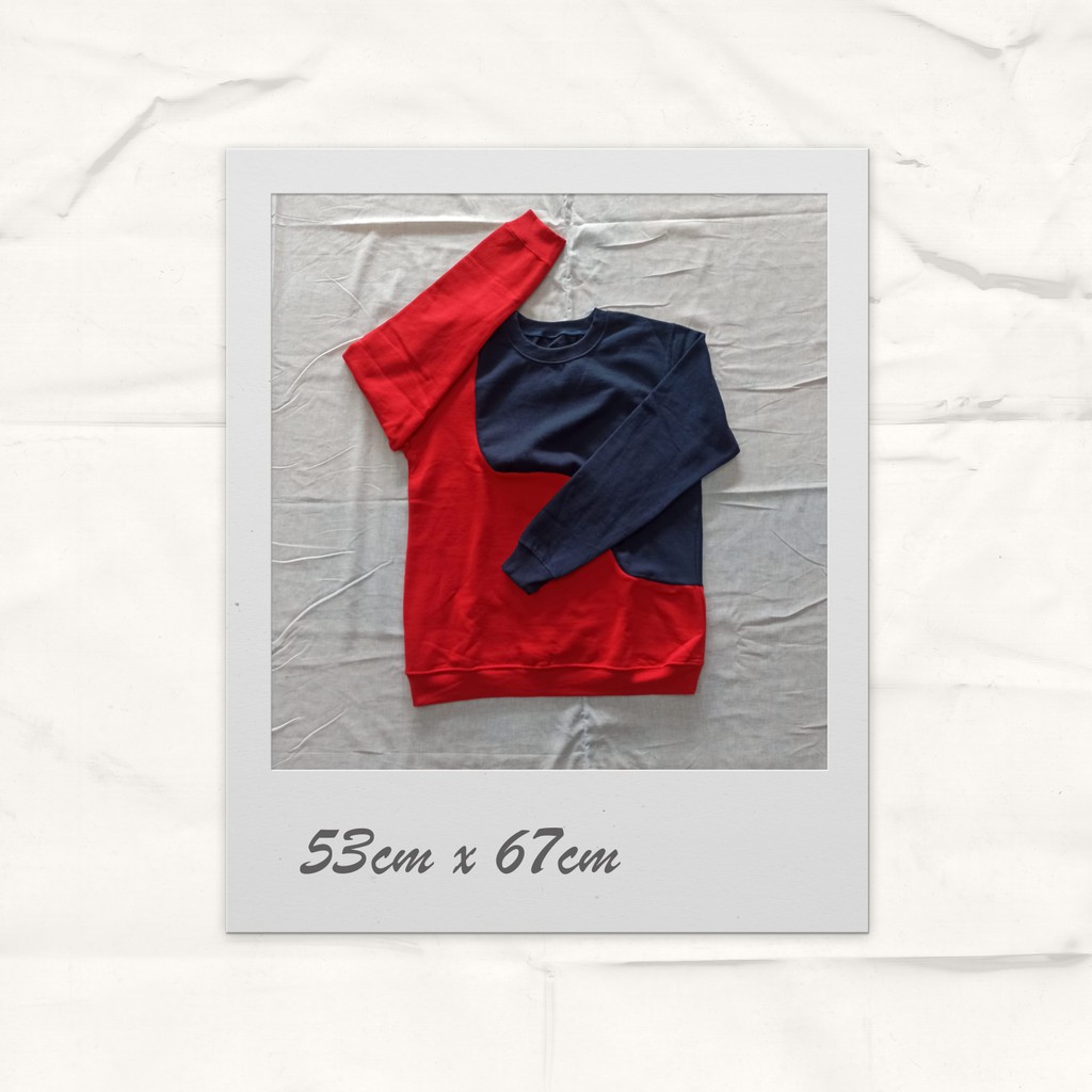 Jaket Sweater kombinasi 2 warna Merah Navy ONLY Jaket Unik Aneh Custom