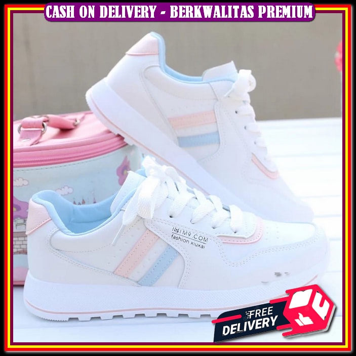 Sneakers Wanita Putih Import Batam Hitam Krem Korea Tali Original 100% Polos Tinggi Premium Quality 
