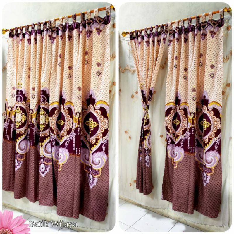 gorden homemade tali perekat batik krem coklat / korden pintu batik Wijaya / horden batik kratos