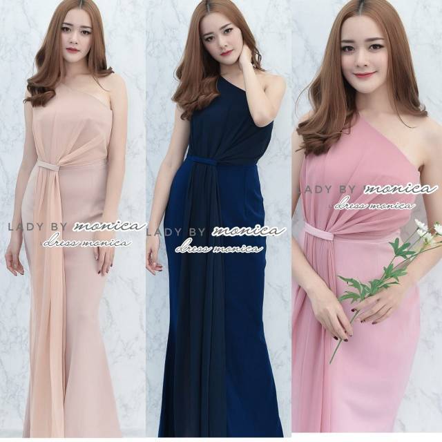 11222 Long Dress Scuba Import Kombinasi Crepe Mewah Pesta