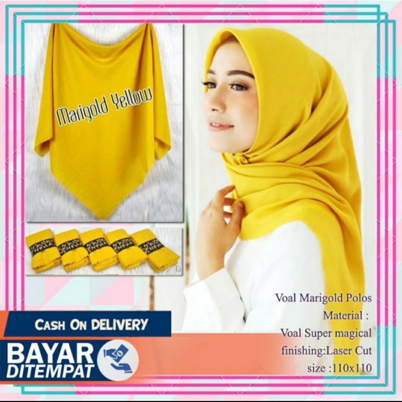 Jual Jilbab Segiempat Polos Premium Laser Cut Warna Kunyit Hitam Putih Maroon Kuning Lemon Milo 2962