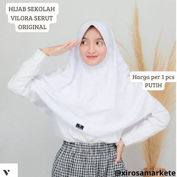 READY ~ Ribbon Veil VILORA HIJAB SEKOLAH SERUT PUTIH BERSIH / HIJAB VILORA INSTAN WHITE / KERUDUNG I