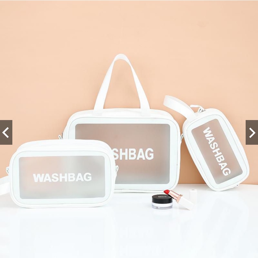 Tas Kosmetik WASHBAG Bahan PVC Kulit PU Waterproof Transparant Pouch Travel Organizer