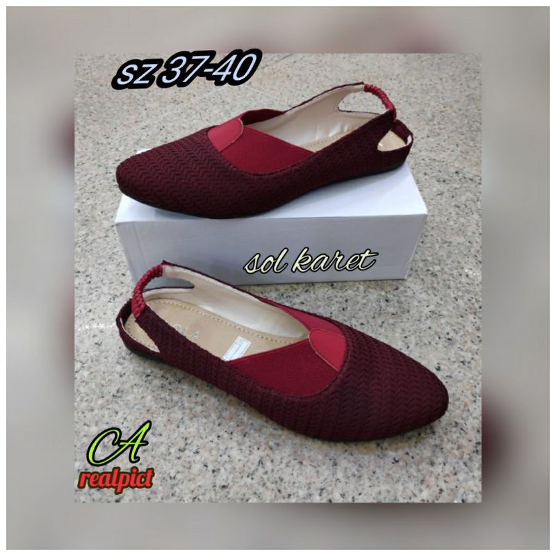 SEPATU FLAT BALET RAJUT ALAS KARET LENTUR | KARET BELAKANG