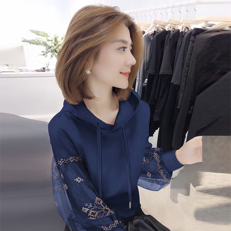 European station Lantern Sleeve printed Hoodie women's 2021 spring new European Korean loose fashion