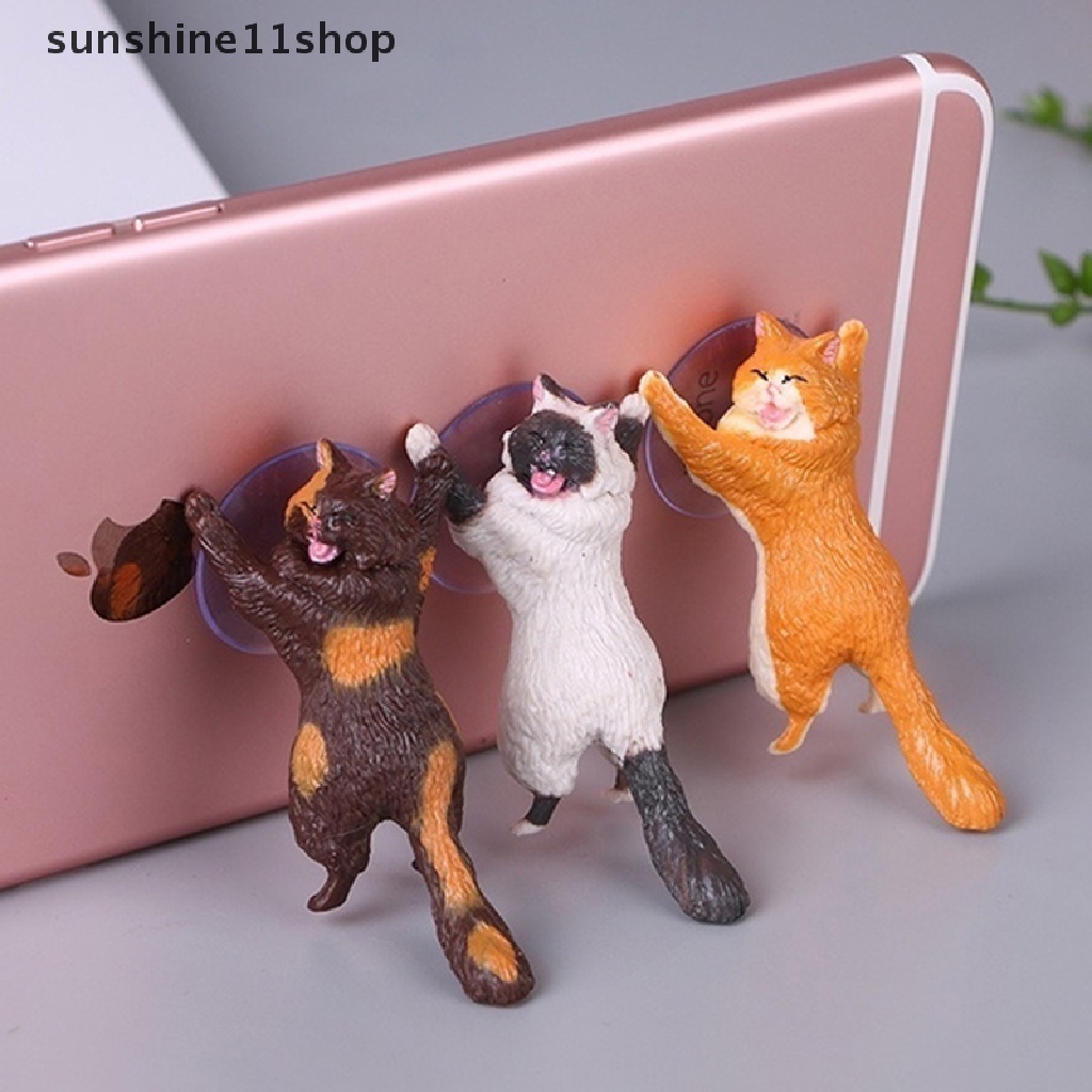 Sho Stand Holder Handphone / Tablet Bentuk Kucing Lucu Dengan Suction Cup