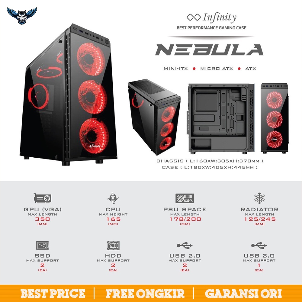 Gaming Case Infinity Nebula V1 | ATX mATX Casing PC Komputer Enlight