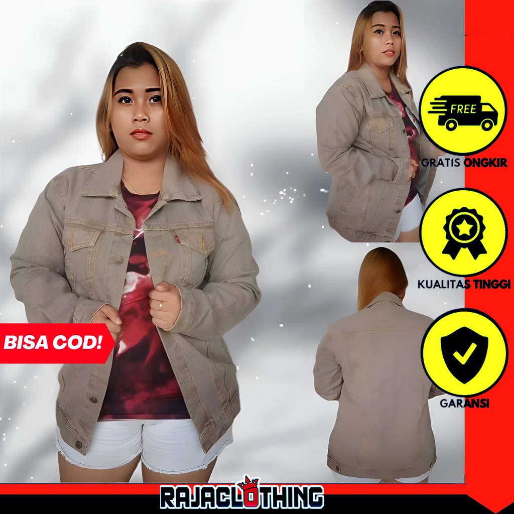 RCL - Jaket Jeans Oversize Warna Mocca - Jaket Jeans Cewek - Jaket Jeans Wanita - Jaket Jeans Oversize M-L-XL-XXL