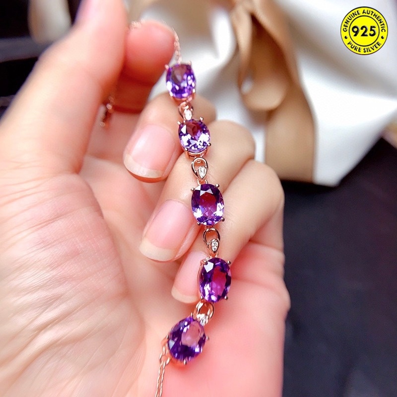 Amethyst Bracelet Colored Gems Bracelet Women's Full Diamond Egg Shape Hand Jewelry