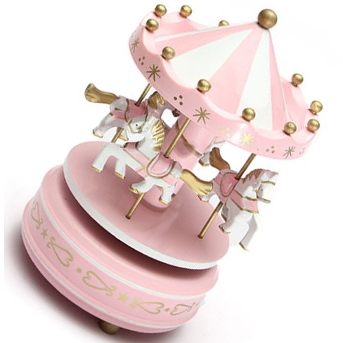 Kotak Musik Merry Go Round Musical Box Carousel Warna Pink