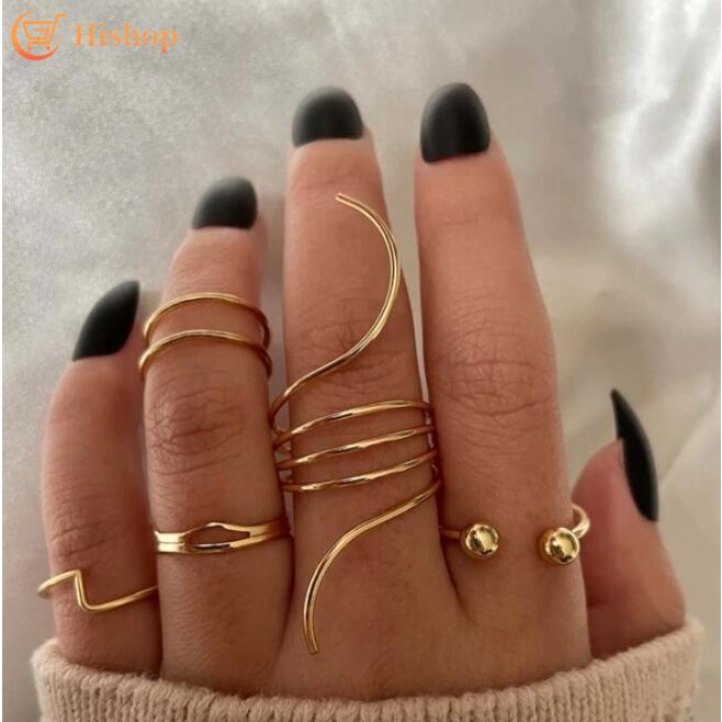 5pcs / Set Cincin Emas Adjustable Gaya Vintage Untuk Wanita