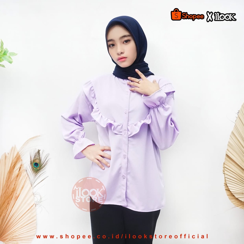 ilook | Blouse Frida  | Blouse Crinkle Ruffle | Atasan Blouse Wanita | Bahan Creepe-6